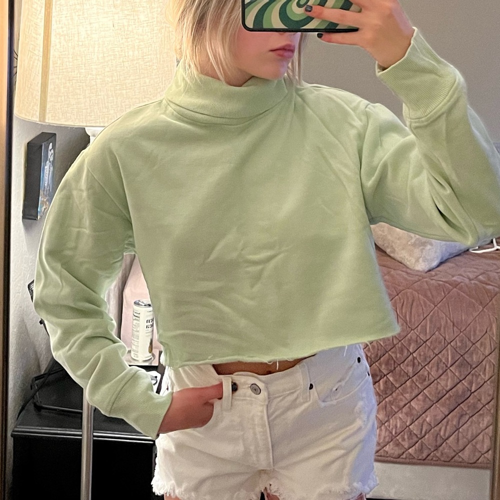 pacsun green turtleneck cropped sweater